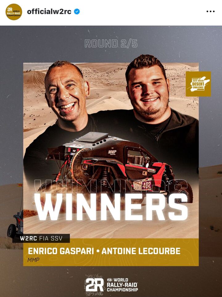 W2RC graphic naming Enrico Gaspari and Antoine Le Gourbe as SSV winners at Abu Dhabi Desert Challenge